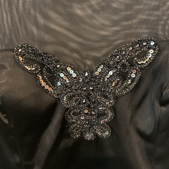 Bisou Bisou Michele Bohbot Black Mini Bodycon Semi Sheer Butterfly Sequins Sz 14 - Picture 3 of 11
